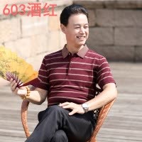 父亲节礼物夏季新款中年爸爸短袖冰丝T恤男士商务休闲翻领男装T恤