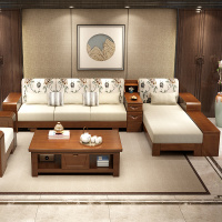 现代中式客厅全实木沙发组合实木沙发床可拆洗小户型沙发