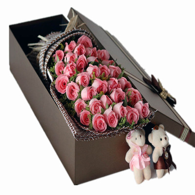 花袭人 鲜花同城速递全国 33朵粉玫瑰礼盒七夕情人节送女友北京上海