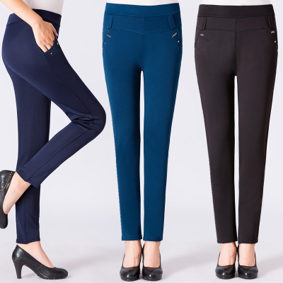 女士春秋薄款打底裤外穿中老年妈妈装修身高腰长裤中老年人小脚裤
