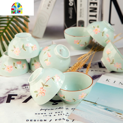 6个装家用大汤碗6英寸拉面碗陶瓷泡面碗中式米饭碗套装可微波炉 FENGHOU 十里飘香5.5英寸直口碗米黄6个装