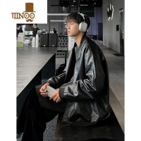 YANXU棕色机车皮衣外套男新款美式复古痞帅潮流大码宽松休闲夹克