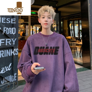 YANXU美式复古卫衣男新款宽松无帽外套潮牌绒套头上衣服