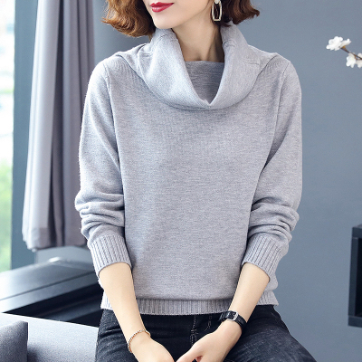 打底衫女长袖秋冬大领口针织衫高领羊毛衫盆领宽松慵懒风内搭毛衣