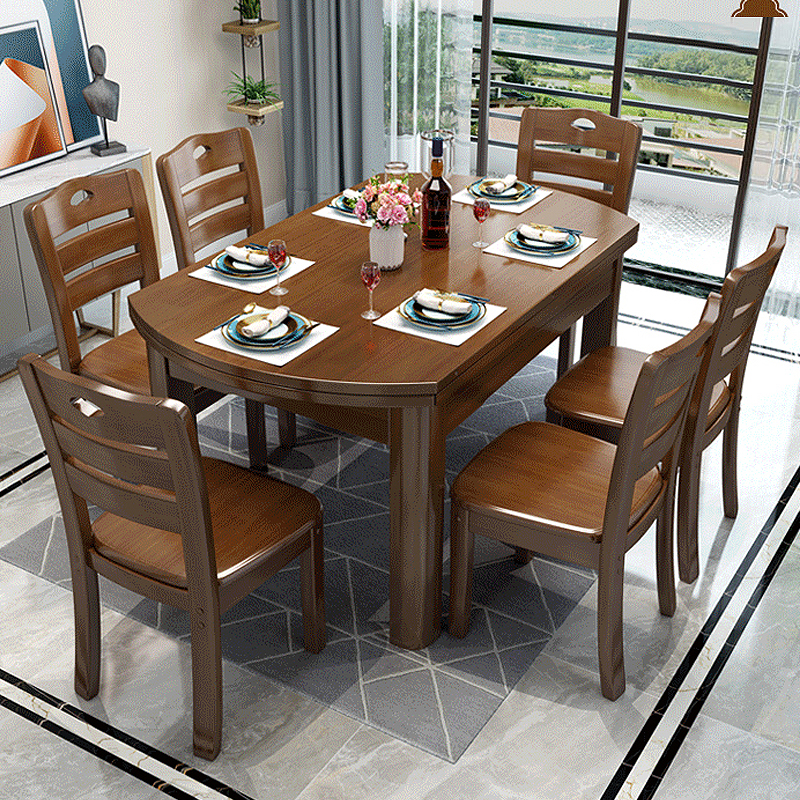 百冠环球 木餐桌组合伸缩折叠现代简约家用小户型木餐桌大圆形饭桌子