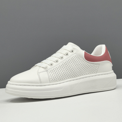 男生头层牛皮白色板鞋男款潮鞋真皮欧洲站男鞋男士厚底增高休闲鞋