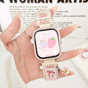 [红草莓]适用于vivowatchgt2表带甜心草莓iqoowatch尼龙编织表带夏季男女智能VIVO手表3139H