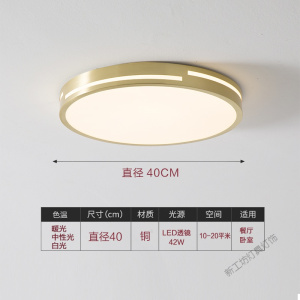 苏宁放心购 北欧吸顶灯超薄led现代简约客厅房间灯过道走廊卧室圆形吸顶铜灯