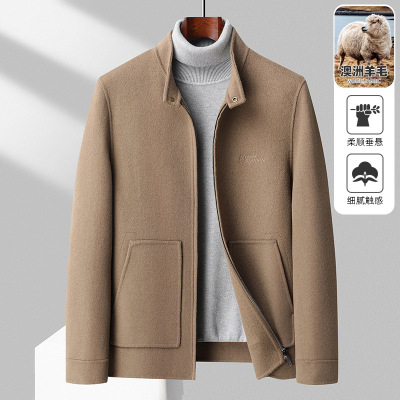 潮流简约竖领双面呢羊毛茄克中青年男士秋冬新款双面呢羊毛厚外套_494