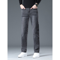 秋冬修身男士弹力牛仔裤高级感灰色简约长绒棉百搭休闲直筒裤