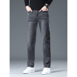 秋冬修身男士弹力牛仔裤高级感灰色简约长绒棉百搭休闲直筒裤