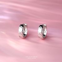 s999足银简约菱格纹耳扣女轻奢小香风ins网红风气质耳圈耳环批发送女朋友老婆情人节七夕生日礼物