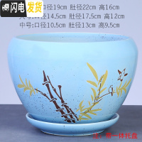 三维工匠欧式孔雀蓝红花釉花盆陶瓷特大号客厅室外阳台个性绿植盆 苹果型/竹鸟盆 特大花盆容器