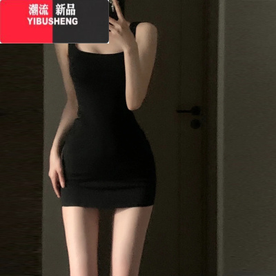 YIBUSHENG赫本黑色吊带连衣裙女季2024新款收腰显瘦性感辣妹紧身包臀短裙