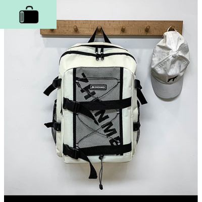 潮牌双肩包男士休闲韩版校园高中初中大学生书包ins大容量背包女NEW LAKE 乳白色