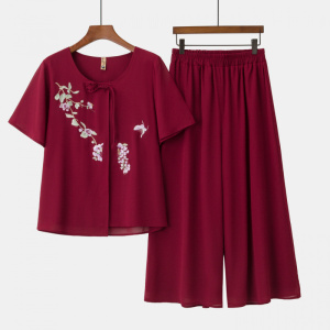 2026年气质妈妈装雪纺套装中老年轻薄款衣服40-60岁中年两件套女