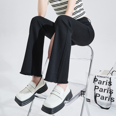 [1折价52.9元,叠加优惠券]唐狮春夏季新款牛仔裤女修身高腰显瘦薄款微喇裤毛边百搭时尚