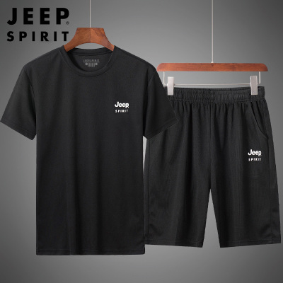 JEEPSPIRITJEEP/吉普男士休闲运动套装薄款T恤衫上衣圆领两件套短袖夏季新款