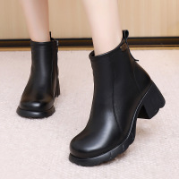 25秋冬新款英伦风马丁靴女复古真皮软底拉链加绒棉靴牛皮中跟棉鞋