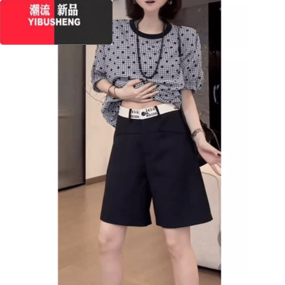 YIBUSHENG黑色西装短裤女季高腰显瘦宽松休闲小个子大码微胖a字5五分中裤