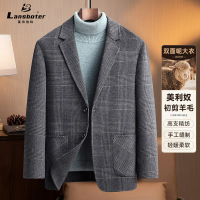 羊毛双面呢西服男士修身格子西装秋冬厚款西服中年外套潮