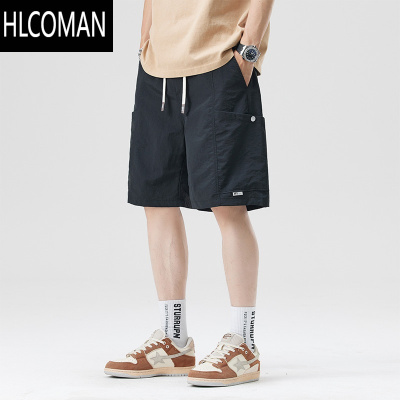 HLCOMAN黑色工装休闲短裤男夏季新款宽松直筒运动五分裤男生冰丝薄款裤子