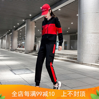 珂卡慕(KEKAMU)休闲运动套装女2020新款曳步舞嘻哈卫衣宽松跑步爵士舞蹈服潮