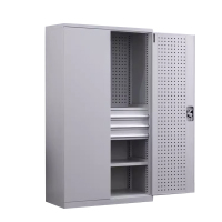 豪利特重型工具柜加厚物件工具储物柜工厂铁皮柜汽修厂零件收纳柜白色三层三抽带挂板