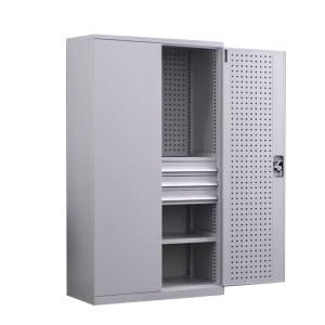 豪利特重型工具柜加厚物件工具储物柜工厂铁皮柜汽修厂零件收纳柜白色三层三抽带挂板