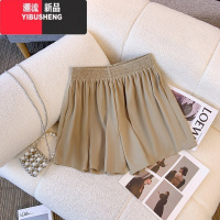 YIBUSHENG卡其色松紧腰短裤女天显瘦休闲裤2024新款高腰小个子外穿a字裤