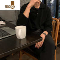 YANXU感男士毛衣韩版宽松休闲纯色翻领针织polo衫长袖外套