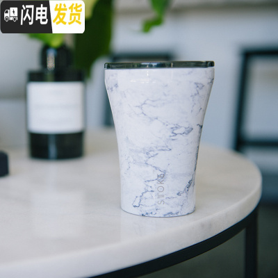 三维工匠双层保温水杯车载不锈钢便携咖啡杯随行杯带盖随身陶瓷杯子 云石白-227免费刻字咖啡器具