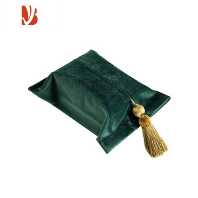 三维工匠罗马纯色丝绒纸巾盒轻奢客厅家用纸抽套布艺ns法式抽纸盒 C/祖母绿(B0003)