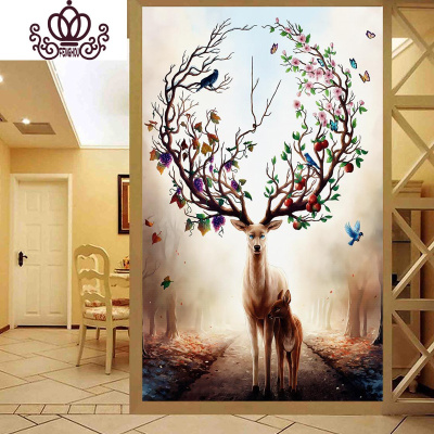 封后蒙娜丽莎新款十字绣发财鹿客厅风景简约现代竖版玄关小幅麋鹿大幅大格4股绣180*115丝线精准印花