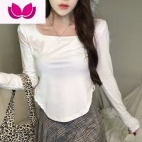 七斓设计感小众短款T恤女冬内搭高腰长袖打底衫ins潮外穿修身上衣