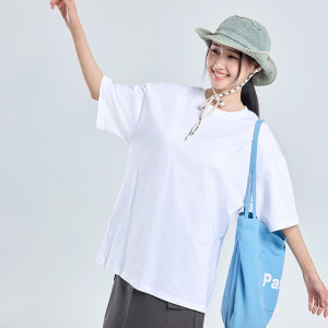 2025新款32支双纱280克落肩棉T恤短袖男女同款纯色圆领宽松上衣