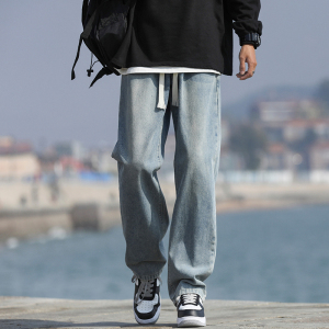 啄木鸟牛仔裤男士春秋季2025新款水洗直筒裤宽松美式阔腿加绒裤子