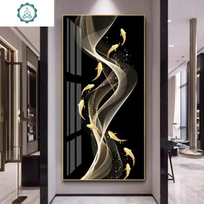 封后(FENGHOU)轻奢5d钻石画九鱼图贴钻十字绣线绣自己绣2020新款客厅玄点钻版画布80x150画芯70x140