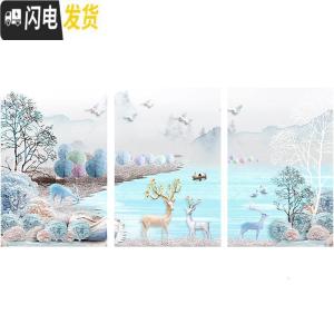 三维工匠5D钻石画三联画发财鹿2019年新款水晶客厅满钻手 [画+框]满钻[150*70CM]免去裱框烦恼,组合8十字绣