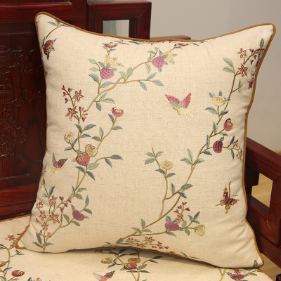 新款中式花鸟棉麻高档刺绣花沙发大抱枕含芯床头靠垫枕套定制