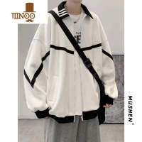 YANXUvibe美式外套男ins潮秋季款拼接条纹痞帅夹克薄款oversize棒球服