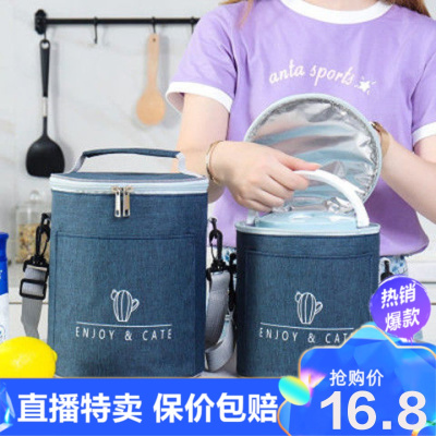 工厂特卖-铝箔加厚饭盒袋手提包圆形上班族布袋子保温带饭便当袋餐包手拎袋环欧行