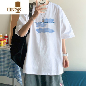 YANXU短袖t恤男休闲潮牌宽松五分半袖ins韩版学生长袖打底衫印花上衣服