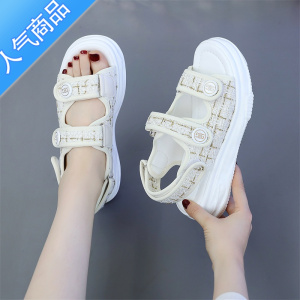 SUNTEK夏季休闲凉鞋女新款鱼嘴学生松糕厚底运动小白鞋旅游时尚女凉鞋潮