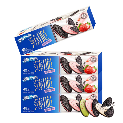 奥利奥薄脆酸甜草莓味95g*4 网红休闲 零食儿童 早餐充饥下午茶