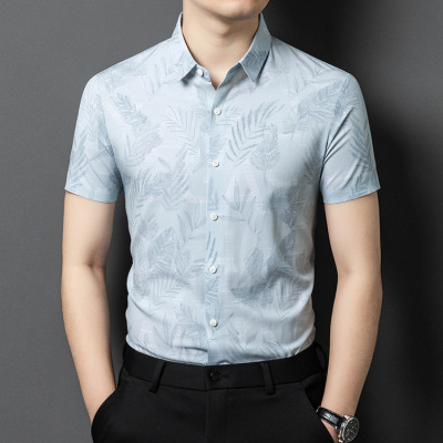 短袖衬衫男2025新款男装短袖夏季薄款休闲提花衬衣