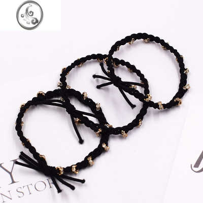 JiMi新款韩版简约带钻轻奢发绳ins复古两用皮筋扎马尾头发头绳编织女