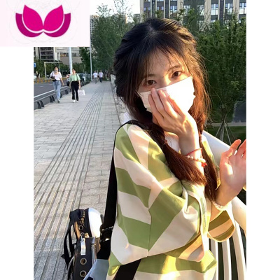 七斓polo衫短袖t恤女条纹日系复古小众设计感港味chic夏季宽松上衣服