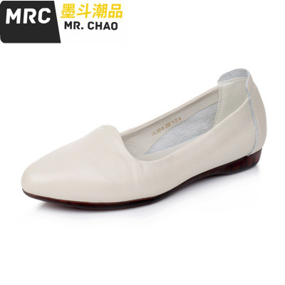 软底女鞋新款休闲皮鞋尖头平跟工作鞋浅口平底单鞋红色墨斗潮品休闲鞋