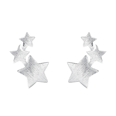 925纯银拉丝星星耳钉女耳环耳饰小众设计ins风时尚个性配饰送女朋友老婆情人节七夕生日礼物